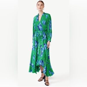 SCOOP Green Floral Handkerchief Hemmed Midi Dress, Size Large